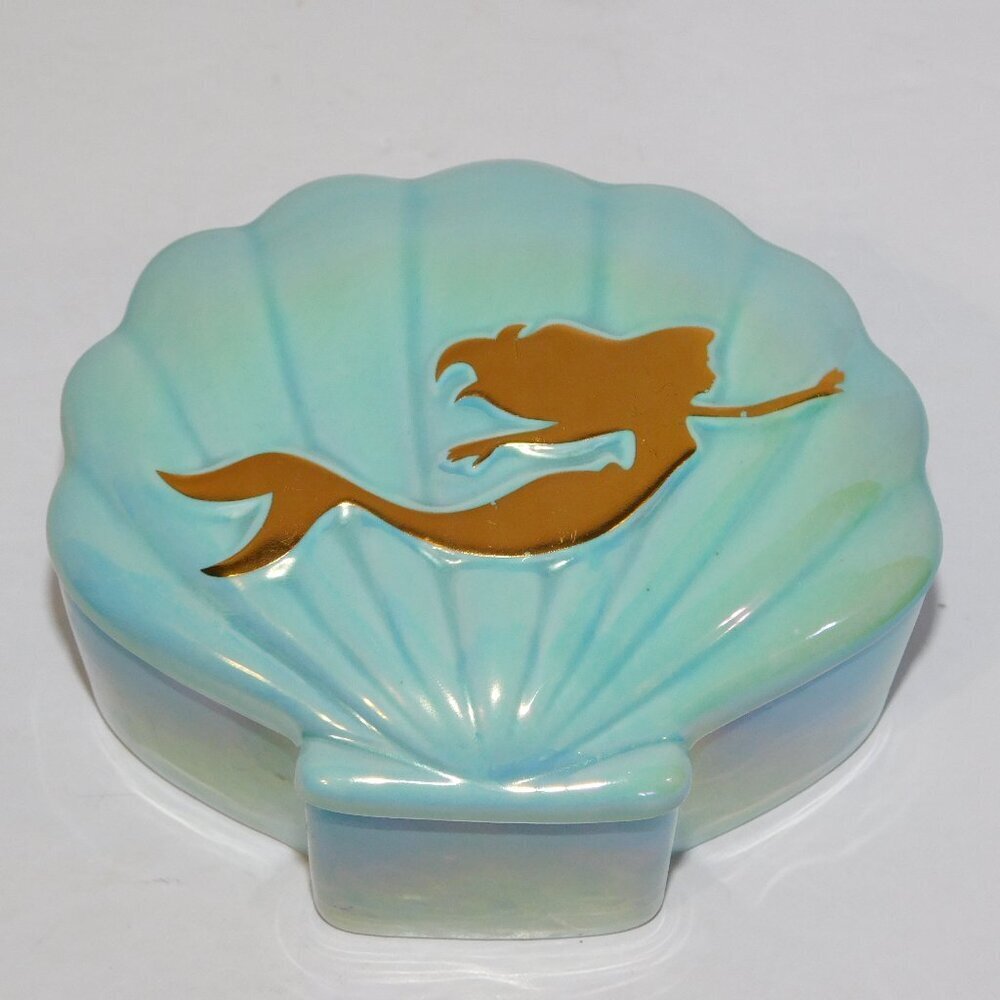 Little Mermaid Ariel Blue Ceramic Shell Trinket Box Disney Charmed Aroma Empty